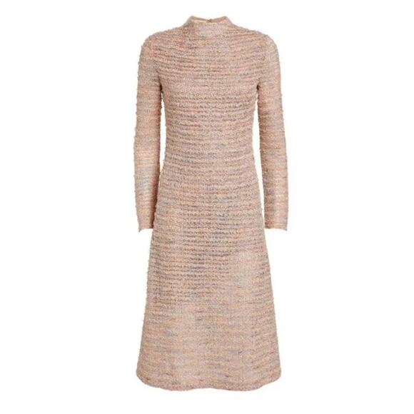 St John Long-sleeved Tweed Midi‎ Dress In Pink Size 8 $2157 - Picture 4 of 12